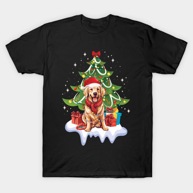 Merry Christmas Tree With Golden Retriever Dog T-Shirt by myreed